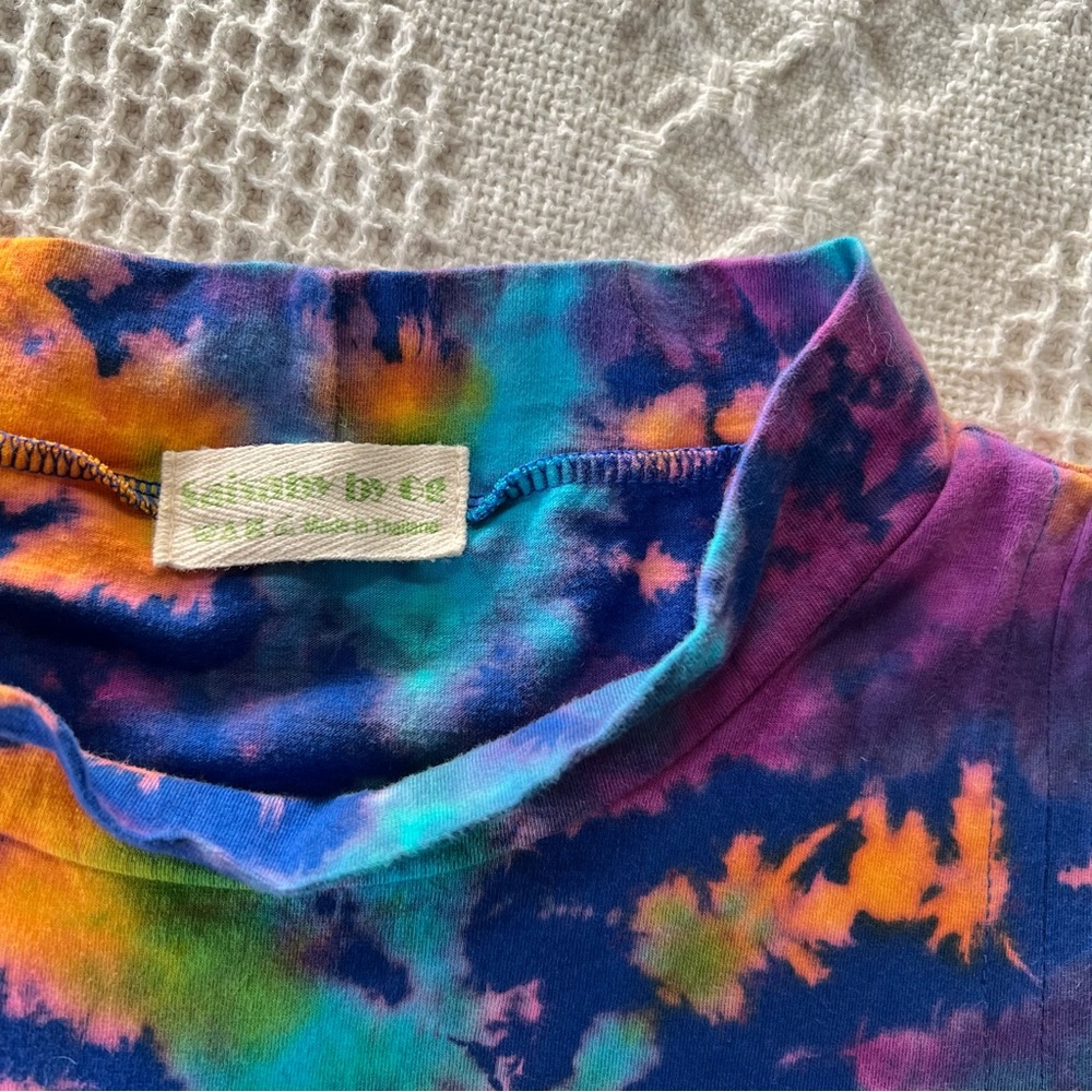 Saisby by Cg Vibrant Hand Tie-Dyed Mock Neck Dress Top Side Split Hem Cotton - Picture 8 of 15
